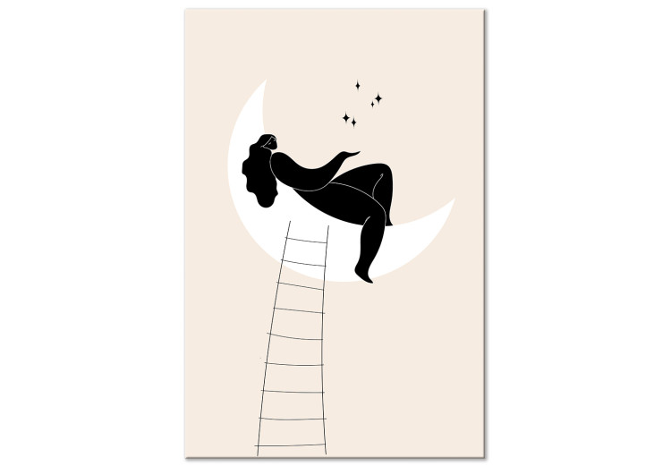 Canvas Ladder to the Moon - Girl Lying on the Moon Enchanting Stars