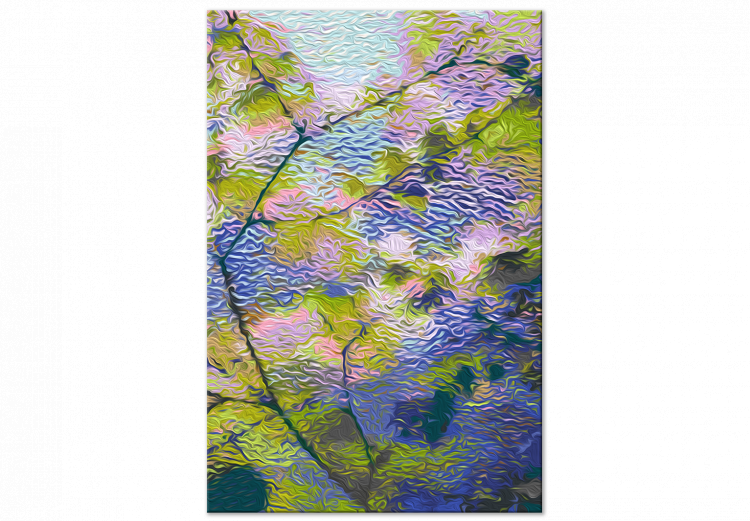Obraz do malowania po numerach Widok z okna - gałązki z małymi listkami, zielony, fioletowy, różowy  146231 additionalImage 5