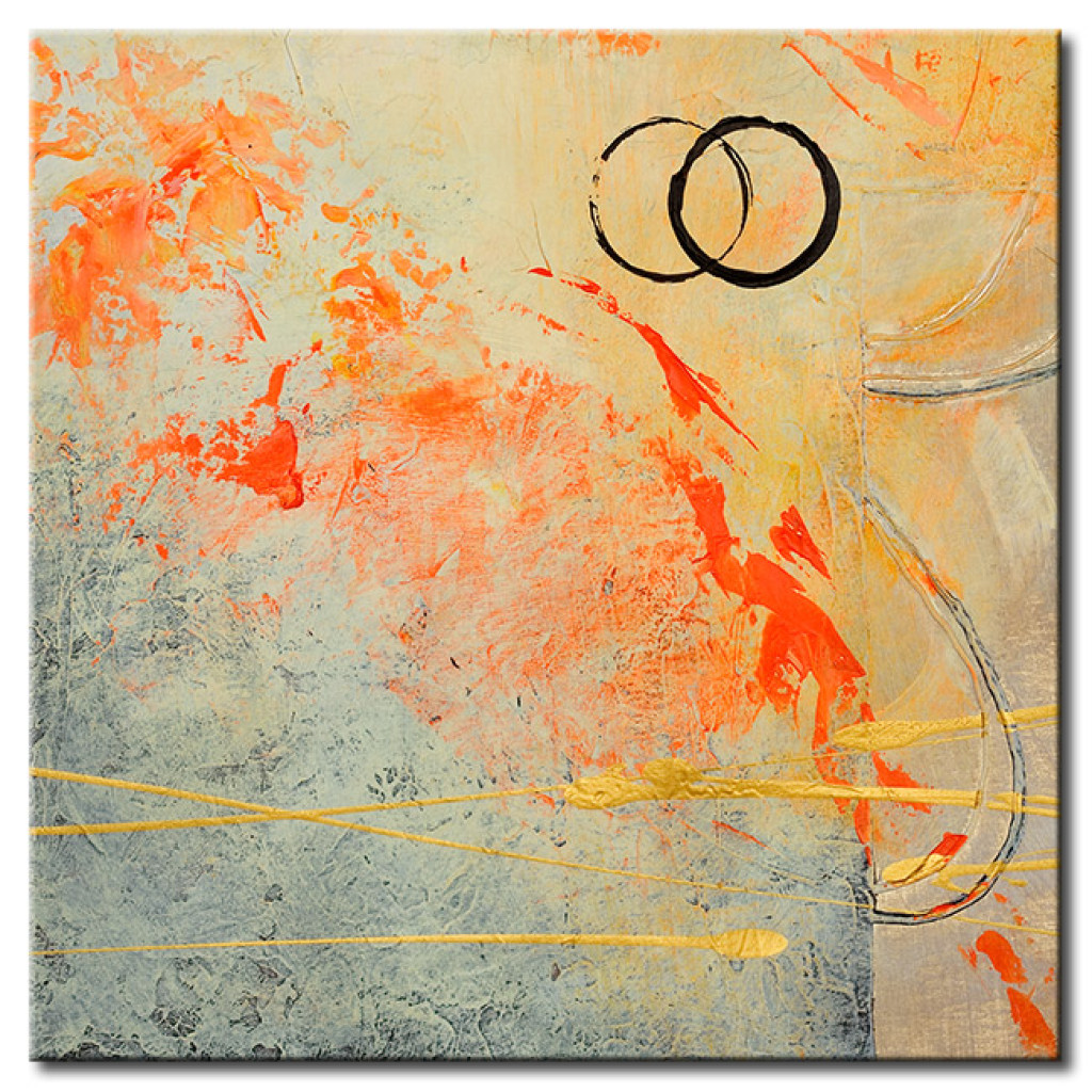Schilderij  Gekleurde: Zoen Van De Zon (1-delig) - Kleurrijke Abstractie Met Zwarte Cirkels