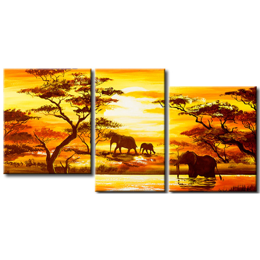 Quadro Pintado Família Dos Elefantes