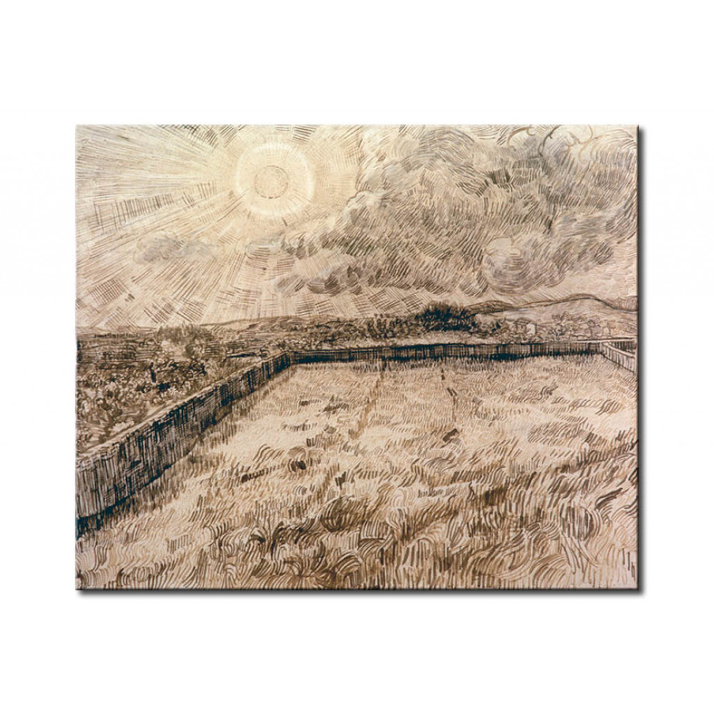 Schilderij  Vincent Van Gogh: Sun Above A Wheat Field