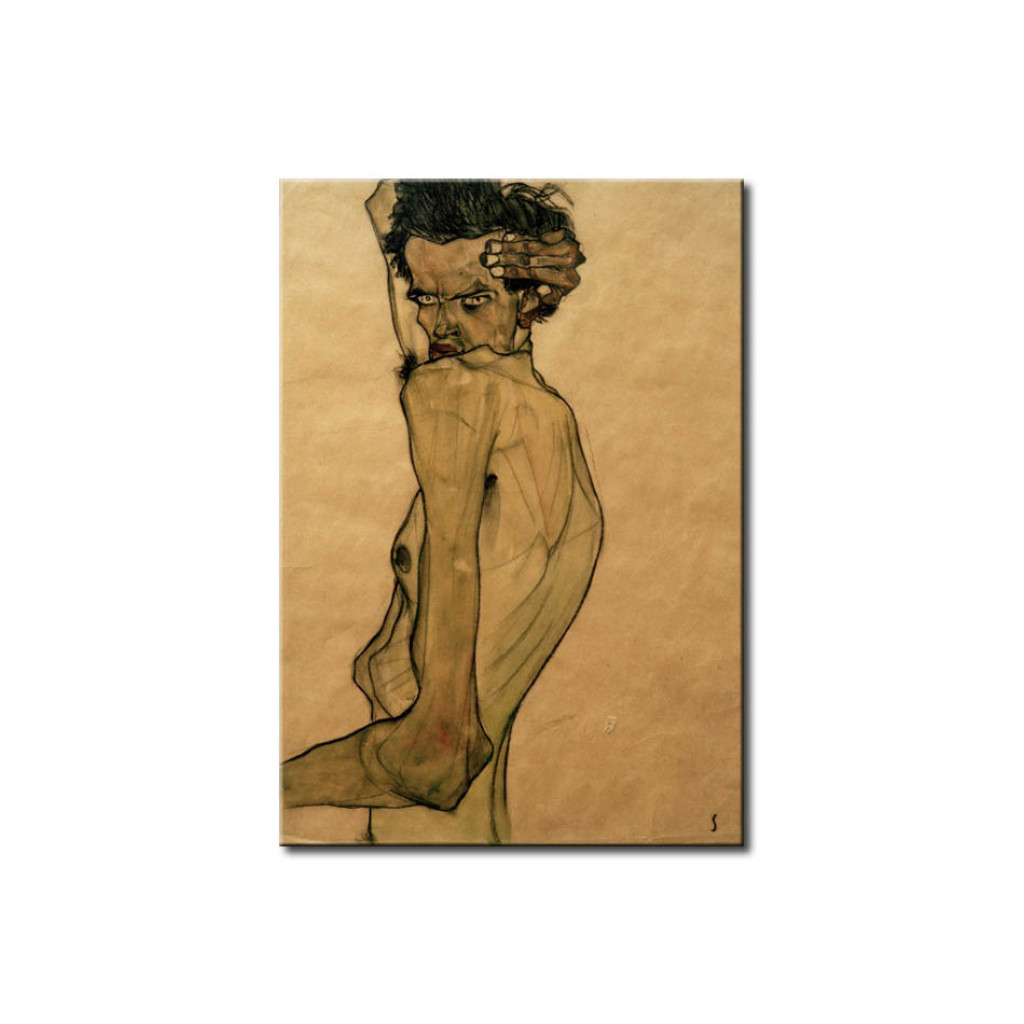 Schilderij  Egon Schiele: Selbstbildnis Mit Arm über Kopf Gezogen