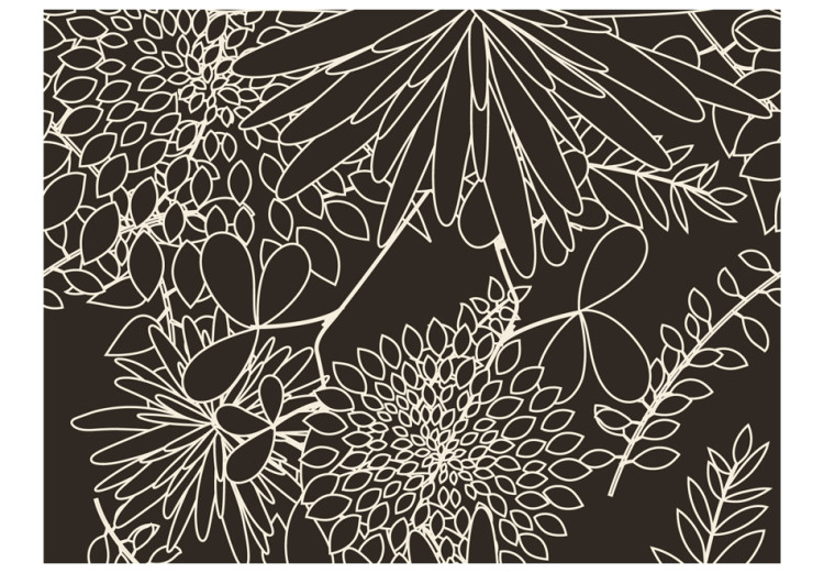 Photo Wallpaper Black and White Floral Motif - White Outline of Plants on a Solid Background 60831 additionalImage 1