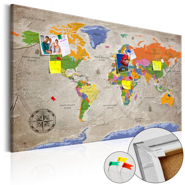 Ozdobna tablica korkowa Mapa świata: Styl retro [Mapa korkowa] 95931