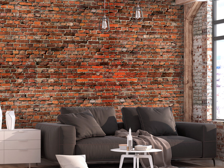 Wall Mural Red like a brick - solid pattern in red brick wall motif