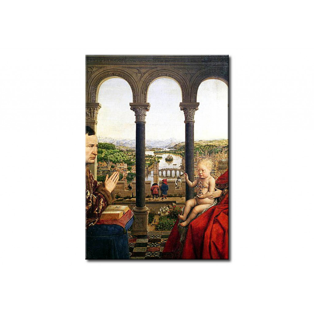 Schilderij  Jan Van Eyck: The Rolin Madonna (La Vierge De Chancelier Rolin), Detail Of The View Between The Columns