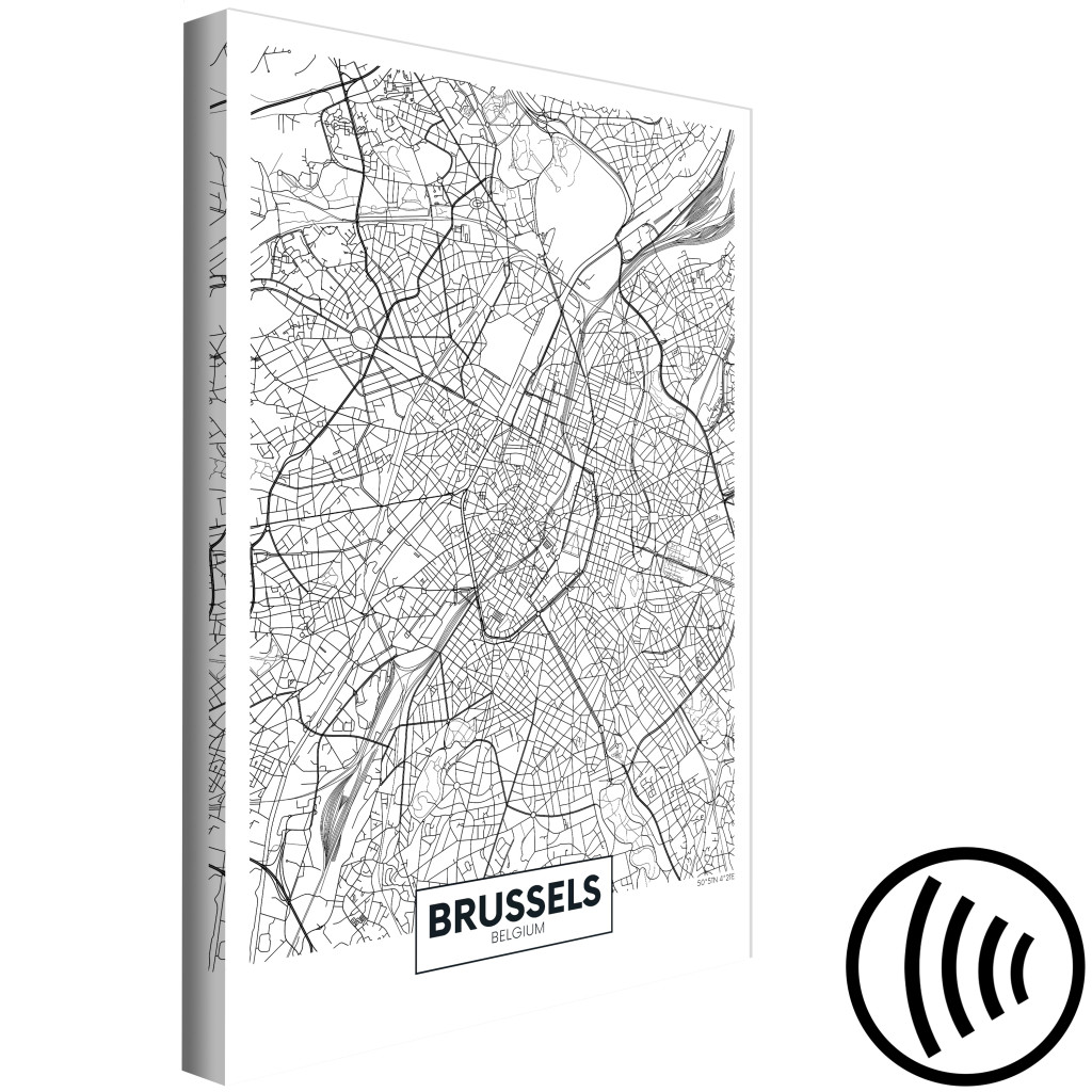 Quadro Ruas De Bruxelas - Mapa Linear A Preto E Branco Da Cidade Belga
