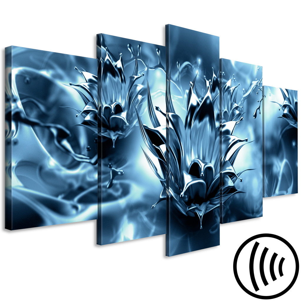 Schilderij  Florale Motieven: Oily Flower (5 Parts) Wide Blue