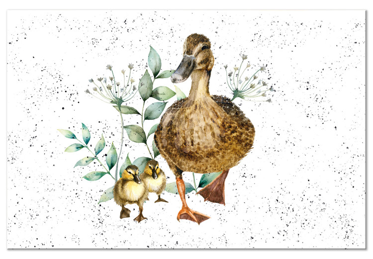 Canvas Family of Ducks - Cute Painted Animals and Plants Background in Splashes
