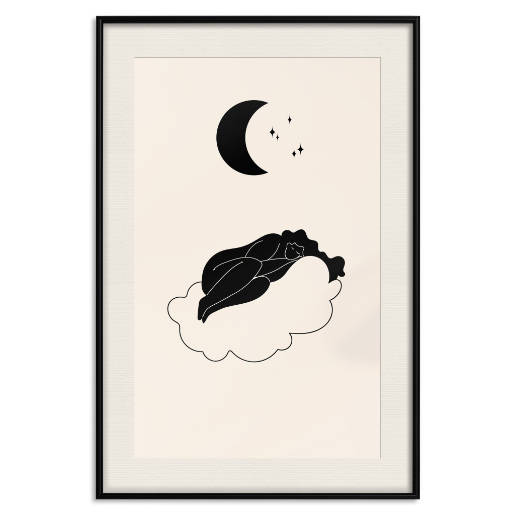 Muur Posters In The Clouds - Girl Sleeping On A Cloud In The Light Of The Stars And The Moon