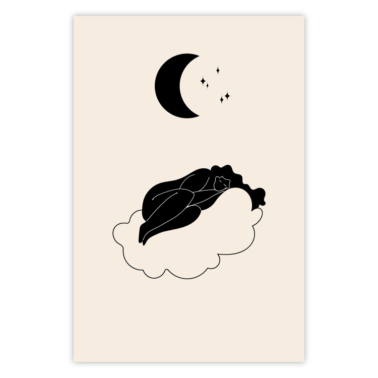 Plakat W obłokach - dziewczyna śpiąca na chmurze w świetle gwiazd i księżyca 146141