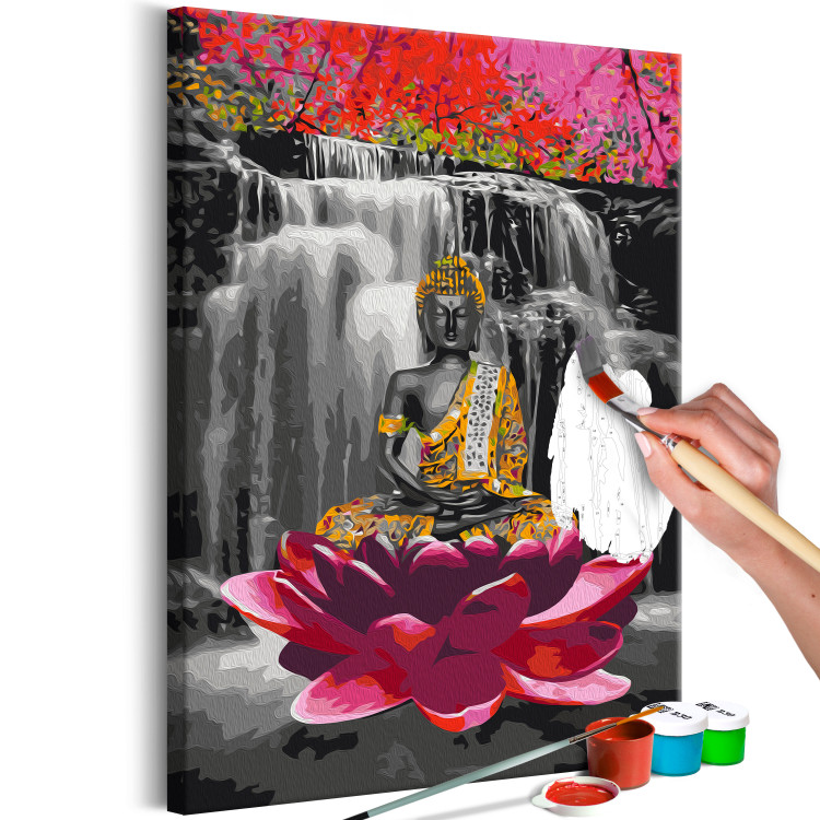 Desenho para pintar com números Buddha with a Lotus - Meditating Figure in Front of a Waterfall and Pink Trees 146541 additionalImage 7