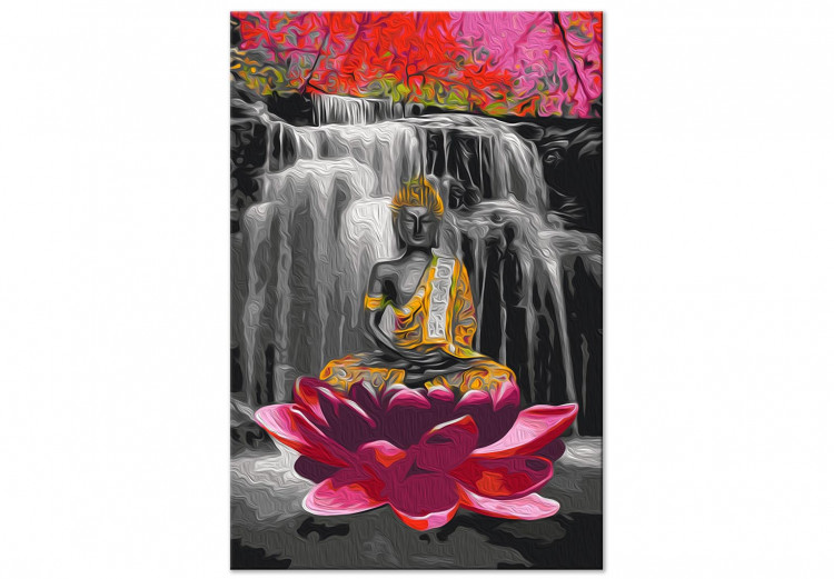 Desenho para pintar com números Buddha with a Lotus - Meditating Figure in Front of a Waterfall and Pink Trees 146541 additionalImage 3