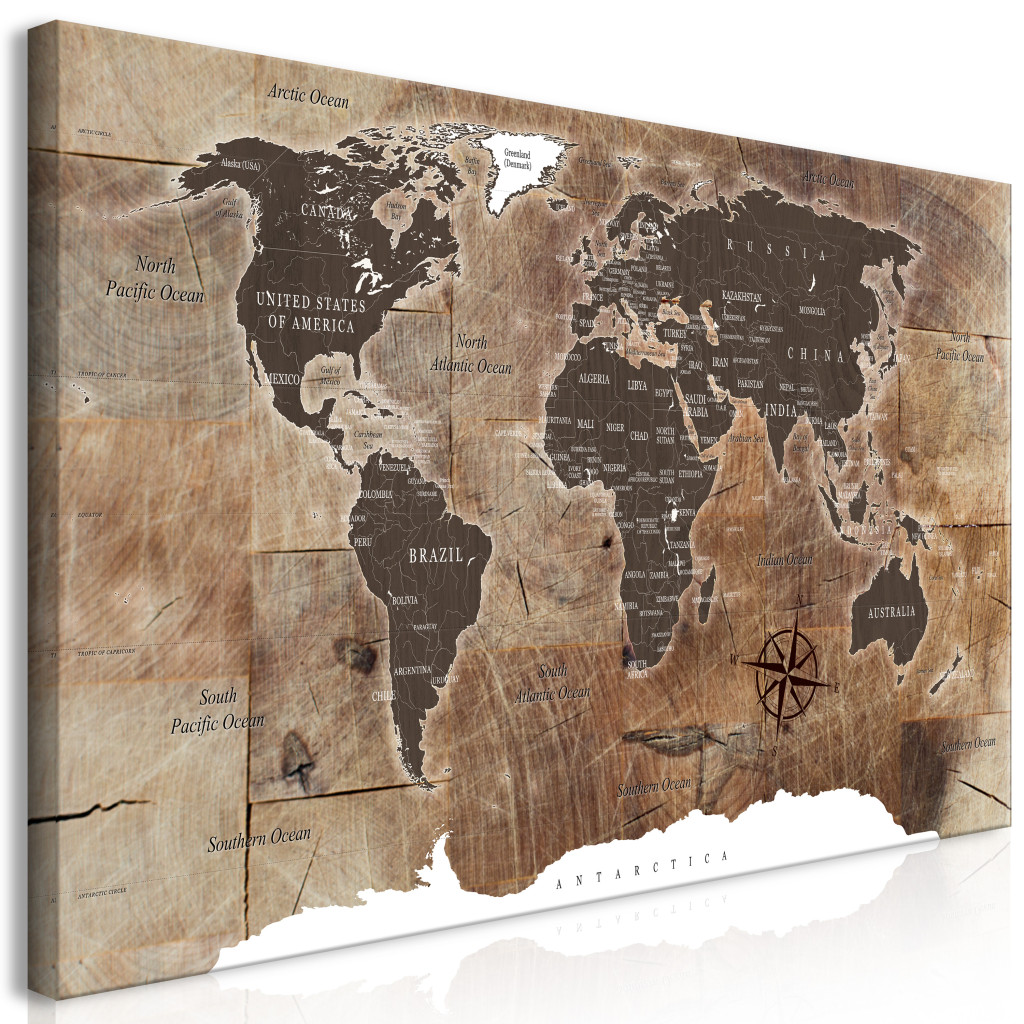 Schilderij World Map: Wooden Mosaic II [Large Format]
