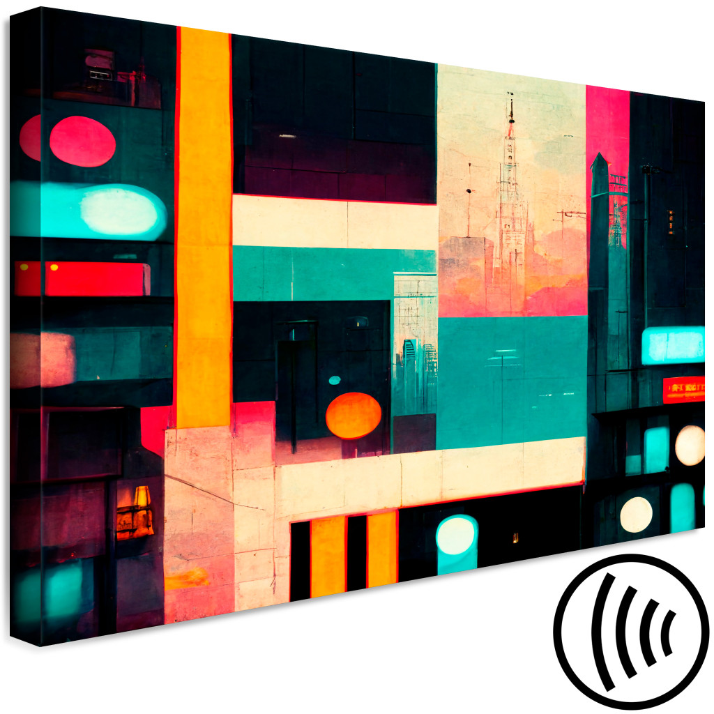 Konst Geometric Abstraction - Colorful Composition With An Urban Motif