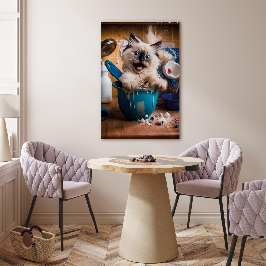 Quadro Pintado AI Ragdoll Cat - Fluffy Animal While Playing In The Kitchen - Vertical