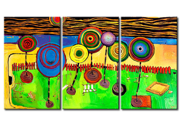 Toile murale Abstraction (3 pièces) - Aire de jeux avec motif de cercles colorés 48441