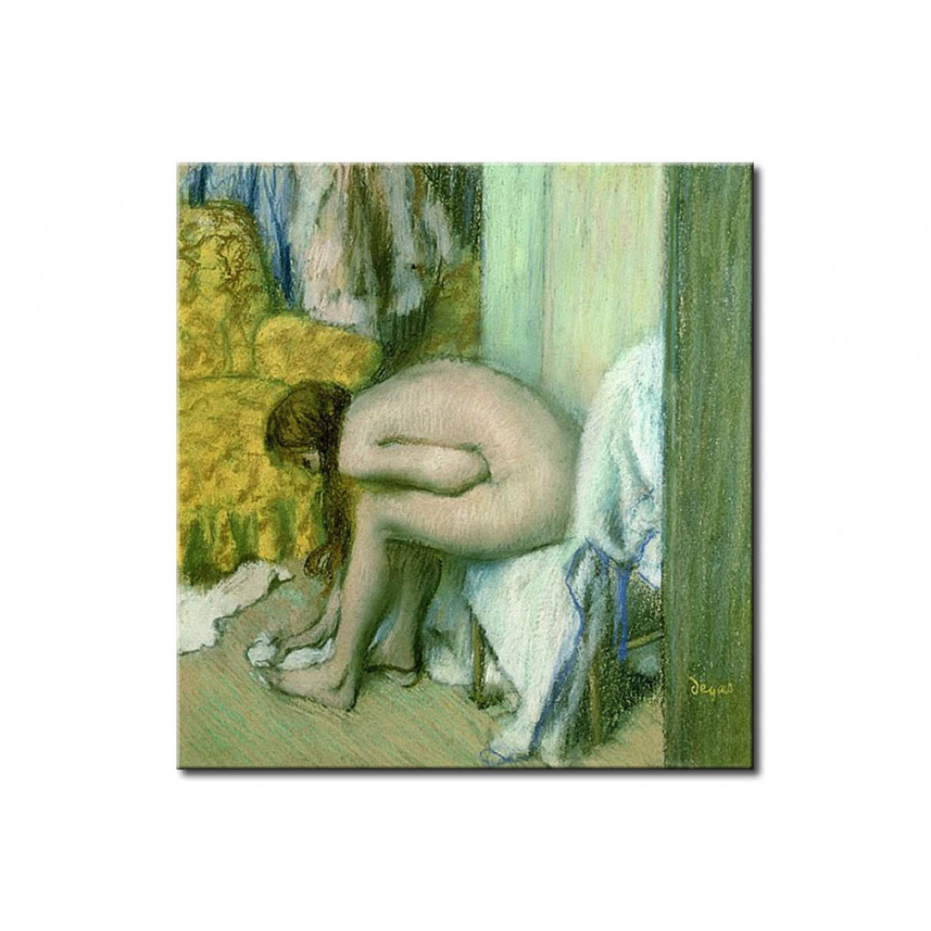 Målning After The Bath, Woman Drying Her Left Foot