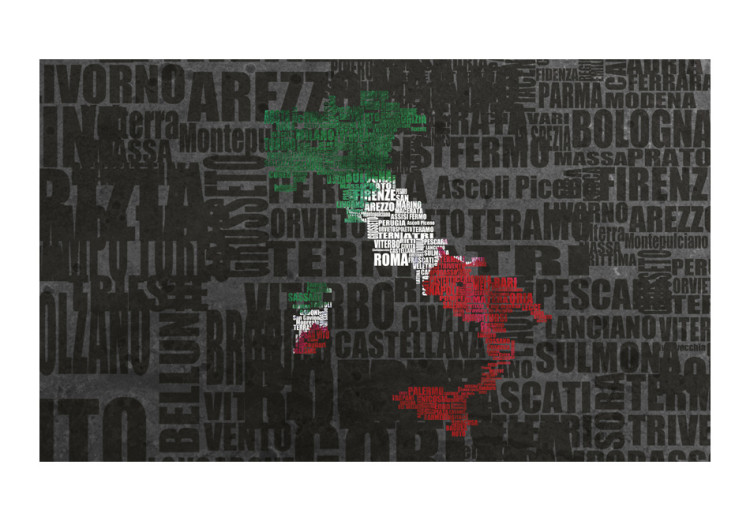 Fototapeta Italia - mapa Włoch w kolorach flagi na tle napisów z nazwami miast 59941 additionalImage 1
