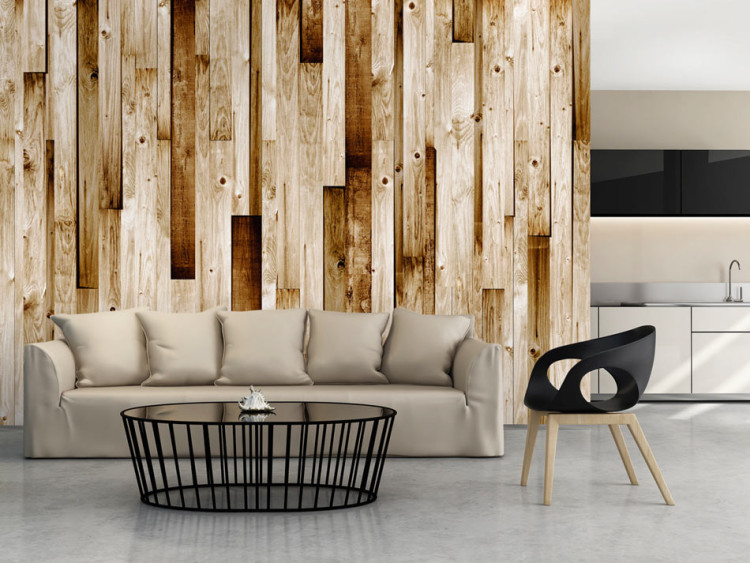 Wall Mural Wooden Texture - Background pattern of light vertical wooden planks