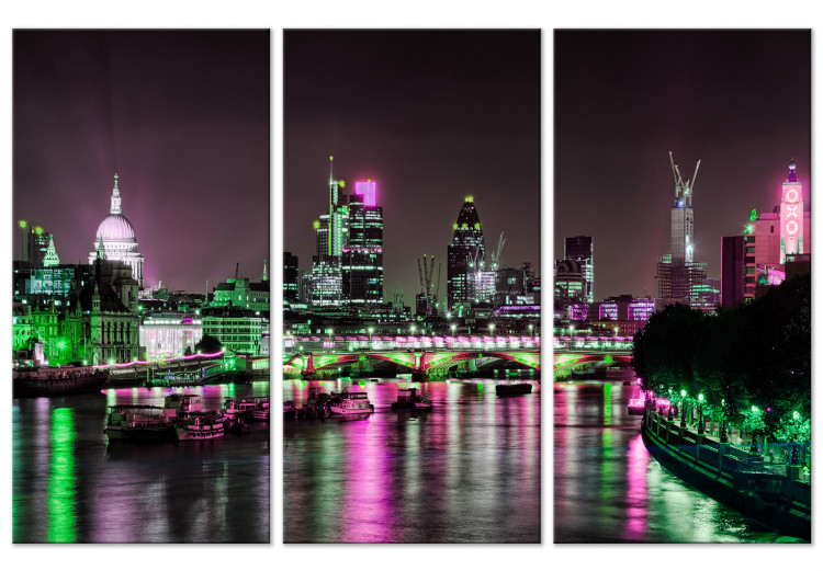 Night Thames - panorama of lit London with the cathedral and bridge