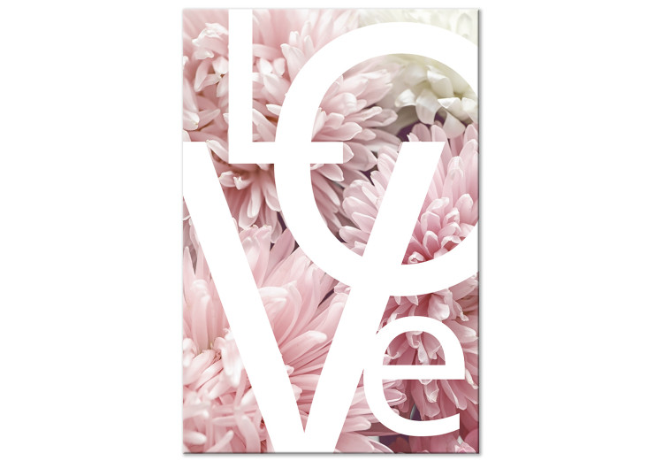 Canvas Big white Love sign - text on pink and white peonies