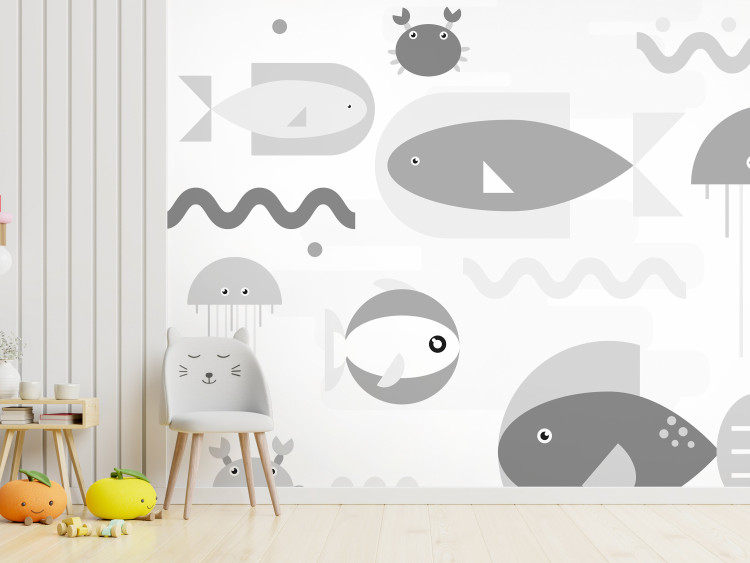 Fotomural Océano gris minimalista - peces geométricos en agua para niños