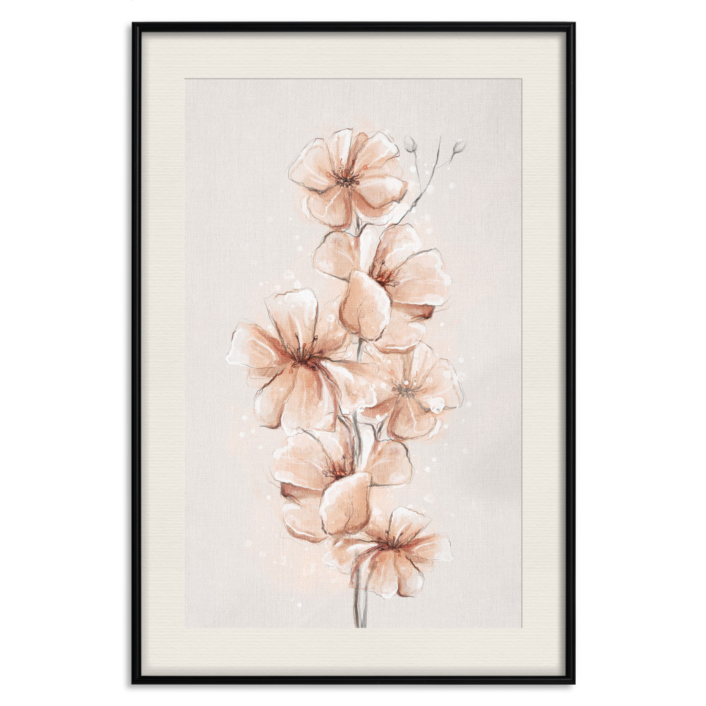 Cartaz Watercolor Flowers - Delicate Boho Twig In Warm Sepia Colors