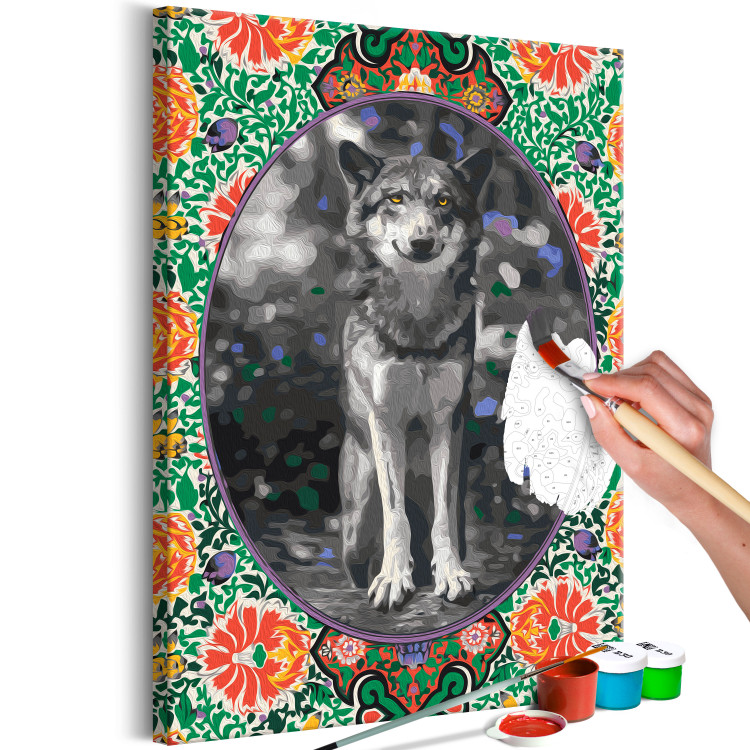 Paint by number Gray Wolf - Portrait of a Wild Dog in the Forest against a Background of Flowers 146551 additionalImage 6