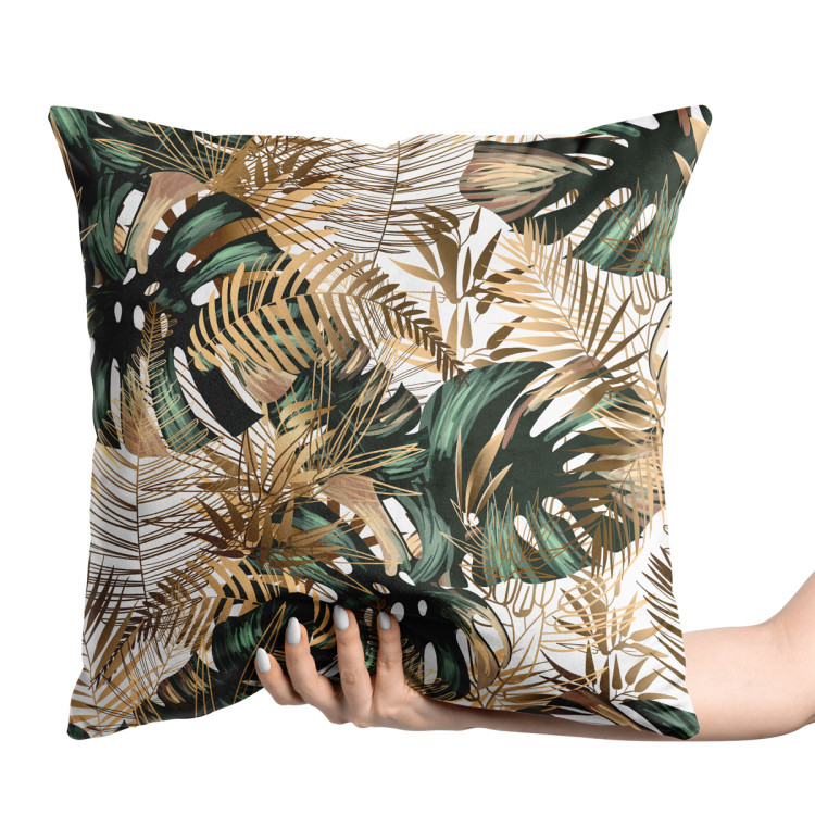Kissen Velours Contrasting leaves - plant motif in shades of green and gold 147251 additionalImage 2