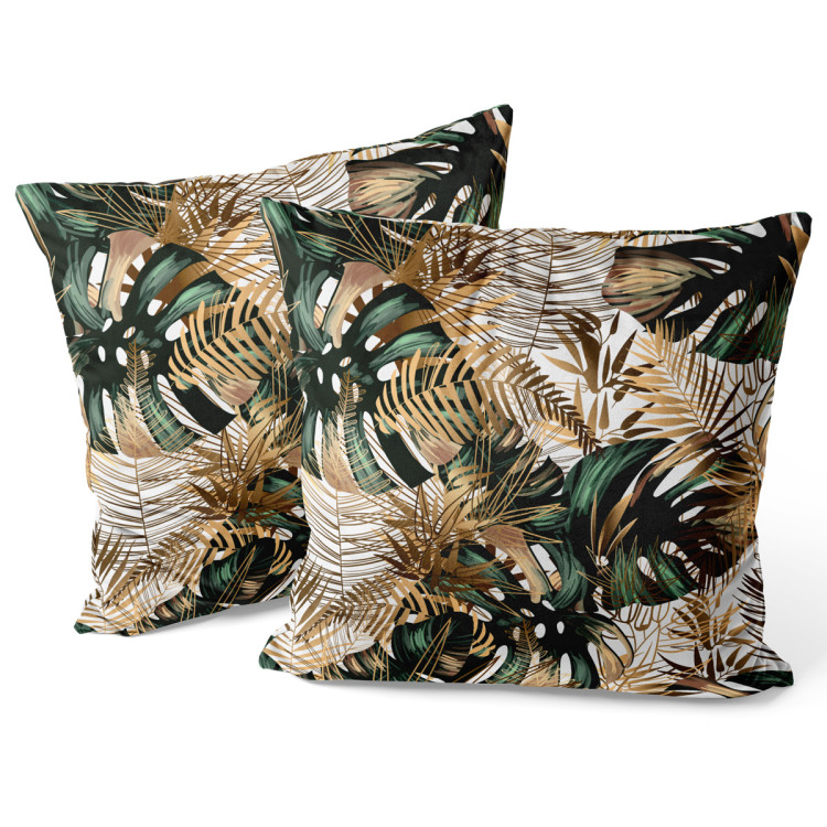 Sammets kudda Contrasting leaves - plant motif in shades of green and gold 147251 additionalImage 3