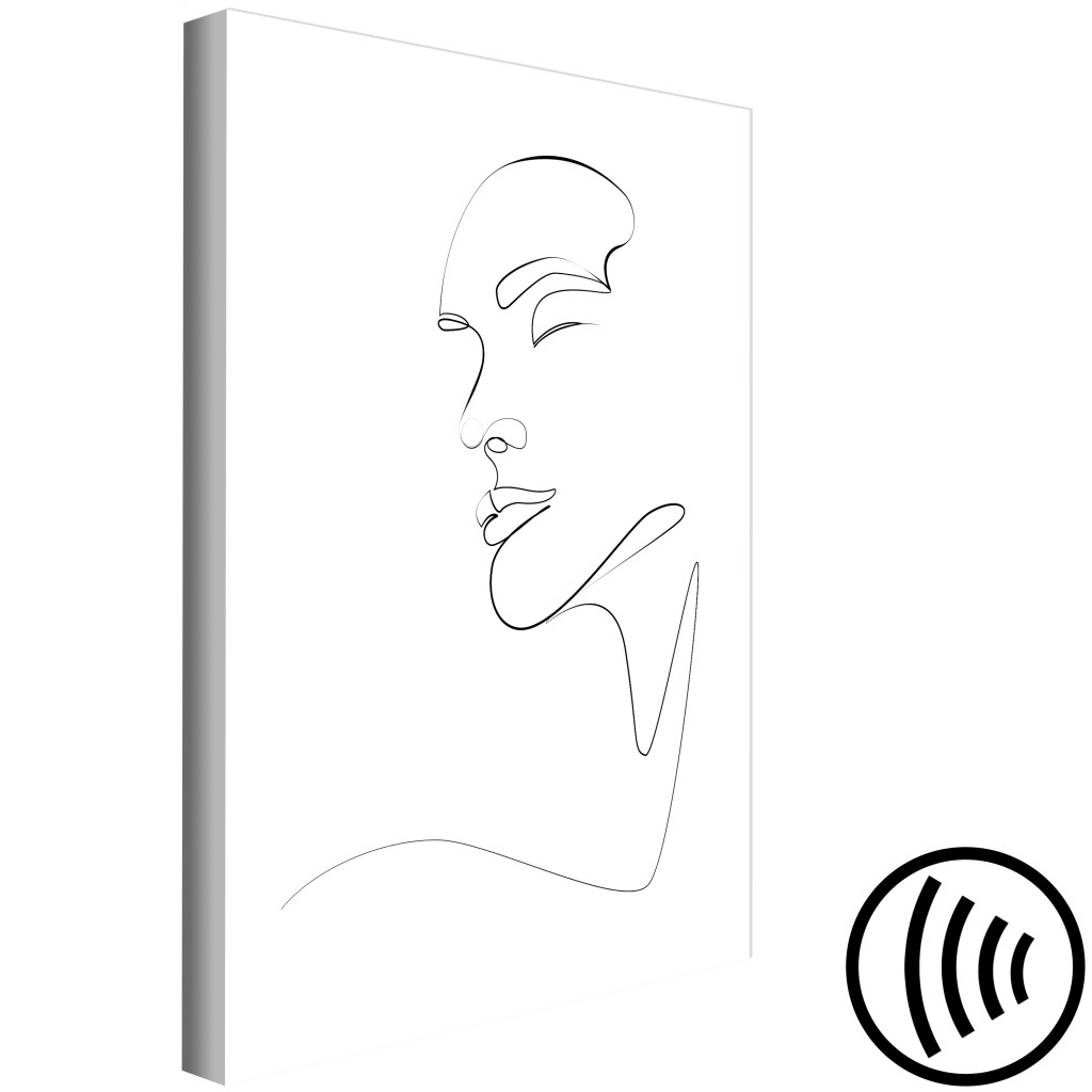 Schilderij  Zwart En Wit: Linear Art - A Woman’s Face Drawn With One Line On A White Background