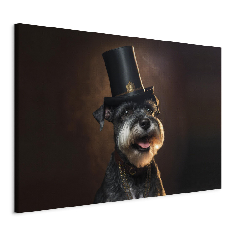 Canvas Art Print AI Dog Miniature Schnauzer - Portrait of a Cheerful Animal in a Top Hat - Horizontal 150151 additionalImage 2