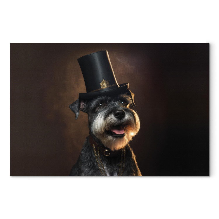 Canvas Art Print AI Dog Miniature Schnauzer - Portrait of a Cheerful Animal in a Top Hat - Horizontal 150151 additionalImage 7