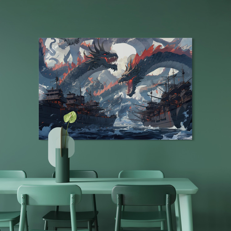Canvas Art Print Sea Battle - Warships and Monsters in the Stormy Ocean 150651 additionalImage 11
