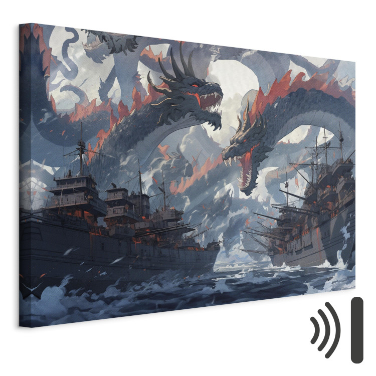 Canvas Art Print Sea Battle - Warships and Monsters in the Stormy Ocean 150651 additionalImage 8