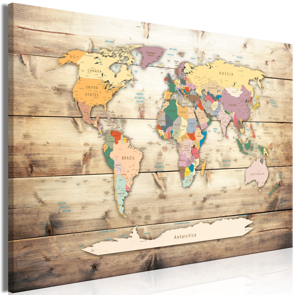 Schilderij World Map On Wooden Background [Large Format]