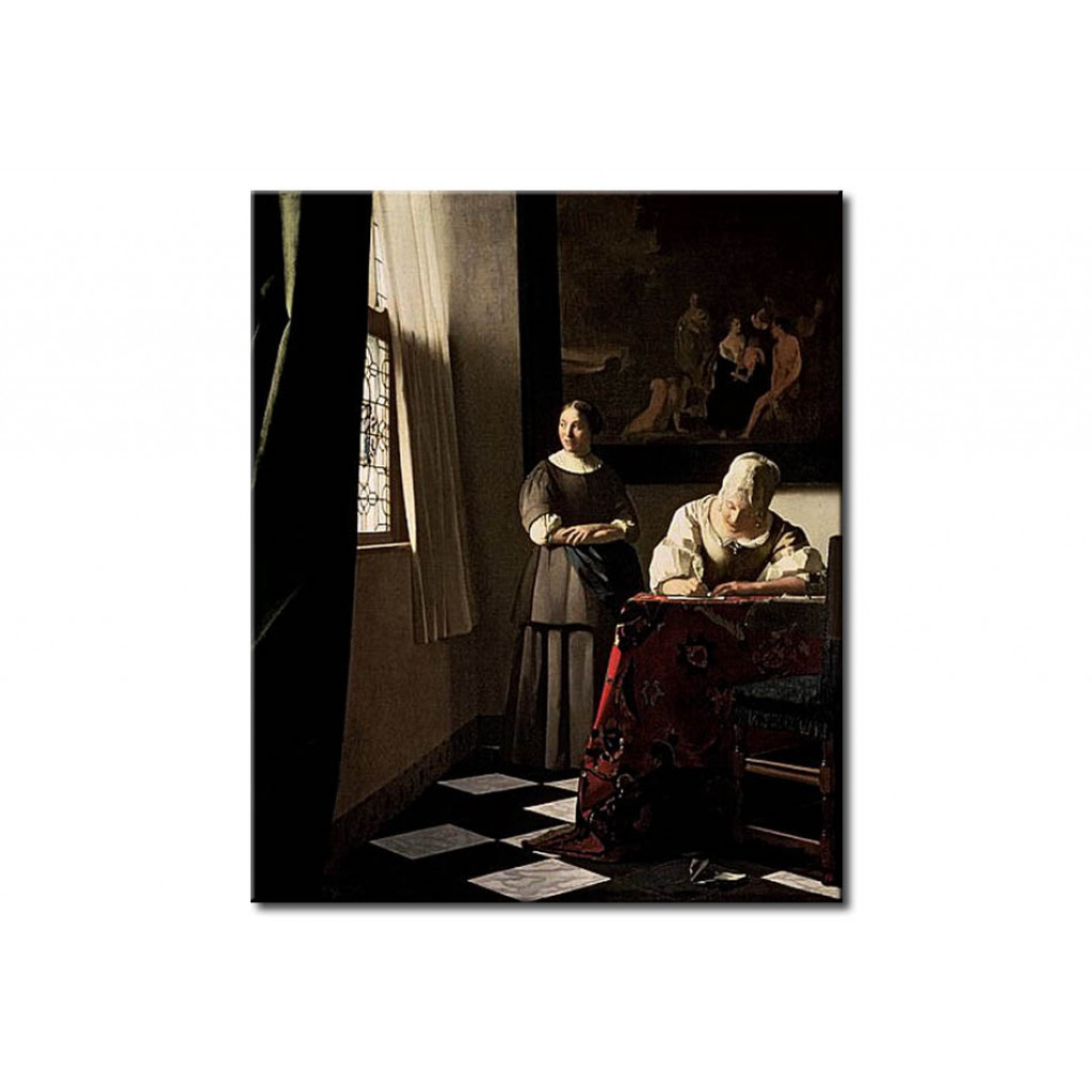 Schilderij  Jan Vermeer: Lady Writing A Letter With Her Maid
