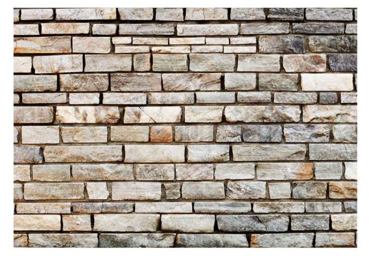 Photo Wallpaper Brick Puzzle - Background with Neutral Stone Pattern in the Form of Bricks 60951 additionalImage 1