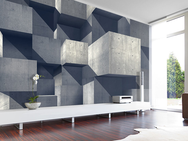 Wall Mural Concrete City - Futuristic 3D background with geometric concrete shapes