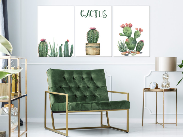 Obraz Trzy kaktusy - uproszczone, wesołe grafiki zielonych roślin 108561 additionalImage 3