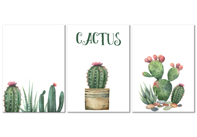 Obraz Trzy kaktusy - uproszczone, wesołe grafiki zielonych roślin 108561