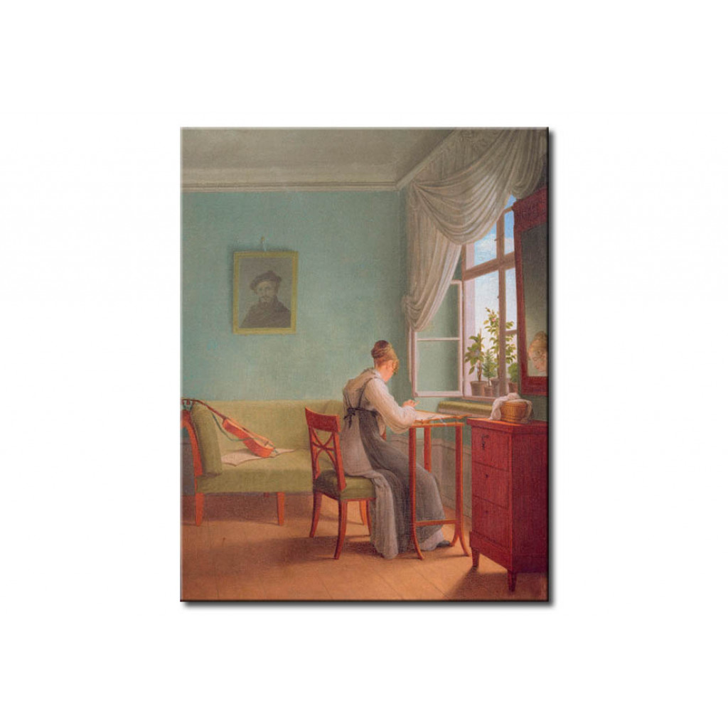Schilderij  Georg Friedrich Kersting: Am Stickrahmen