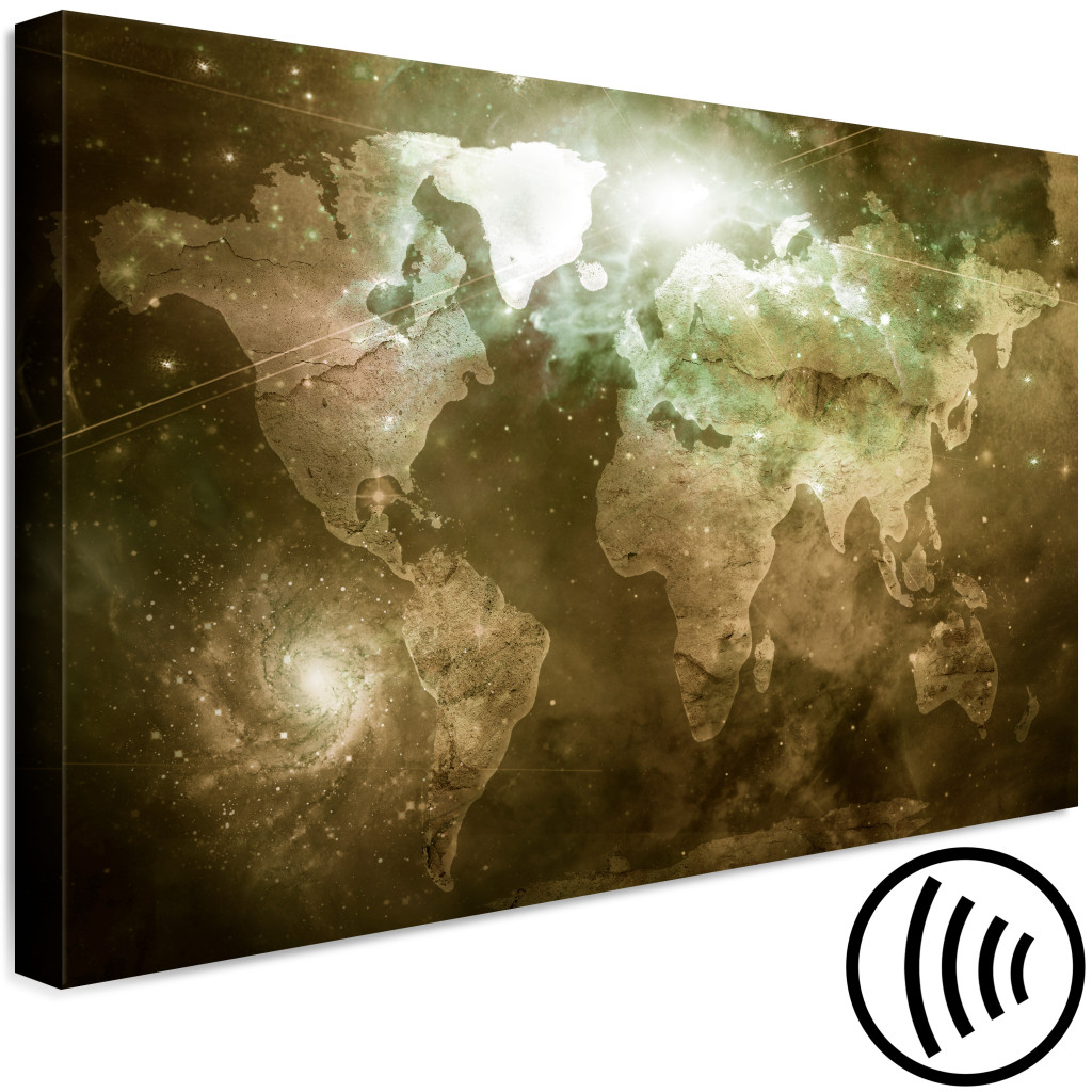 Schilderij  Abstract: Grijze Ruimte - Sepia Wereldkaart Met Lichte Piercing