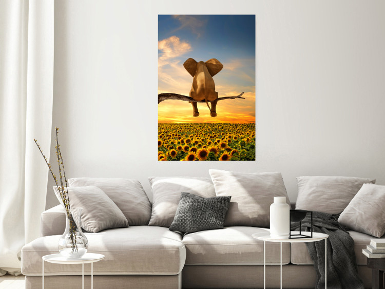 Wandposter Elephant Sunflowers Poster and - [Poster