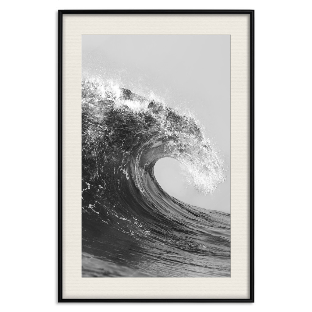 Muur Posters Black And White Wave - Photo Of Foaming Sea Water