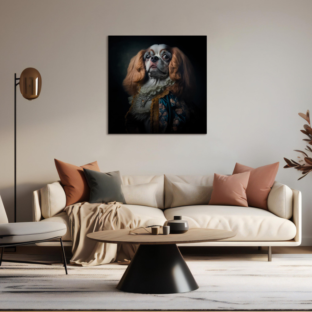 Obraz AI Pies King Charles Spaniel - Portred Dumnego Arystokratycznego Zwierzaka - Kwadratowy