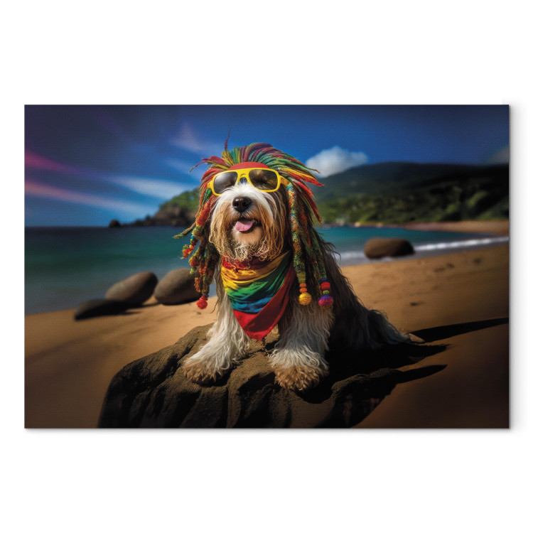 Canvastavla AI Bearded Collie Dog - Rasta Animal Chilling on Paradise Beach - Horizontal 150261