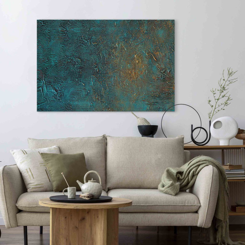 Quadro Pintado Azure Mirror - Green Abstraction With A Bright Accent