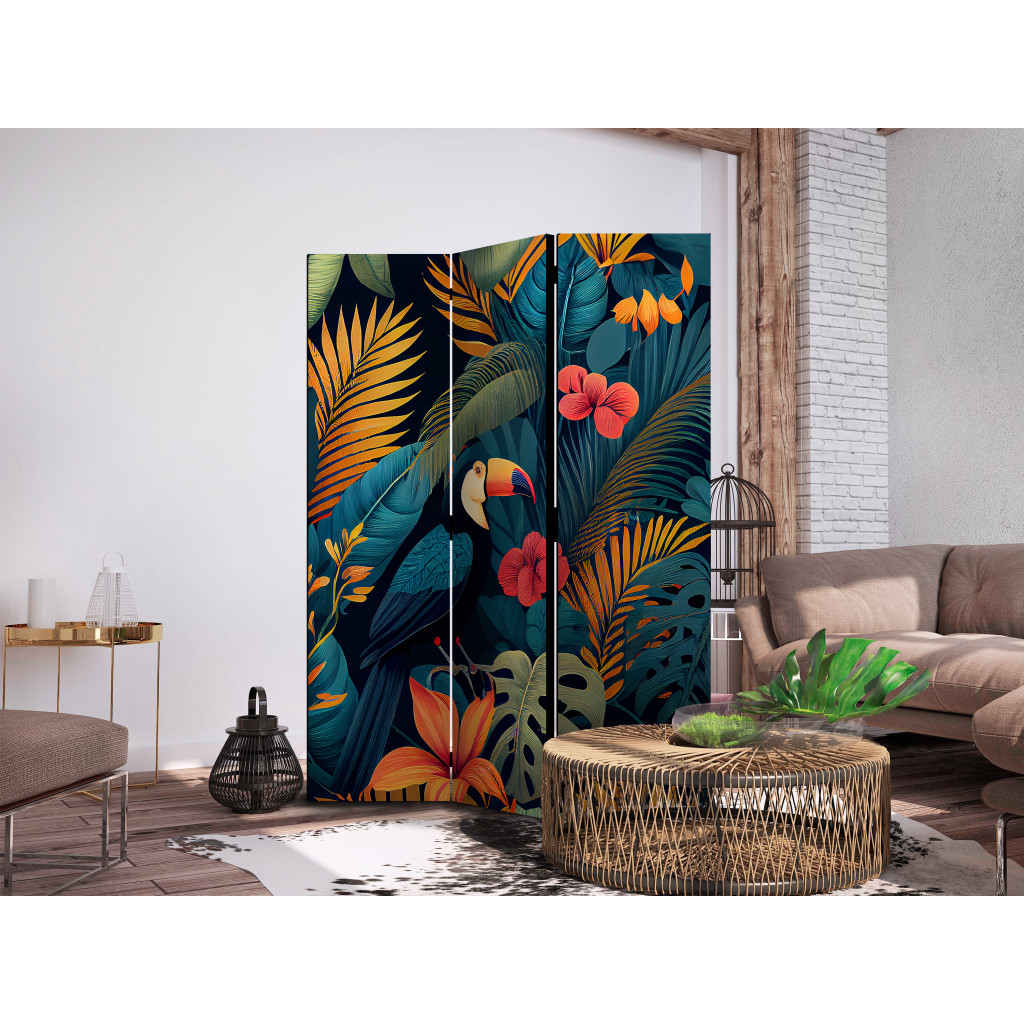 Biombo Exotic Birds - Toucans Amidst Colorful Vegetation [Room Dividers]